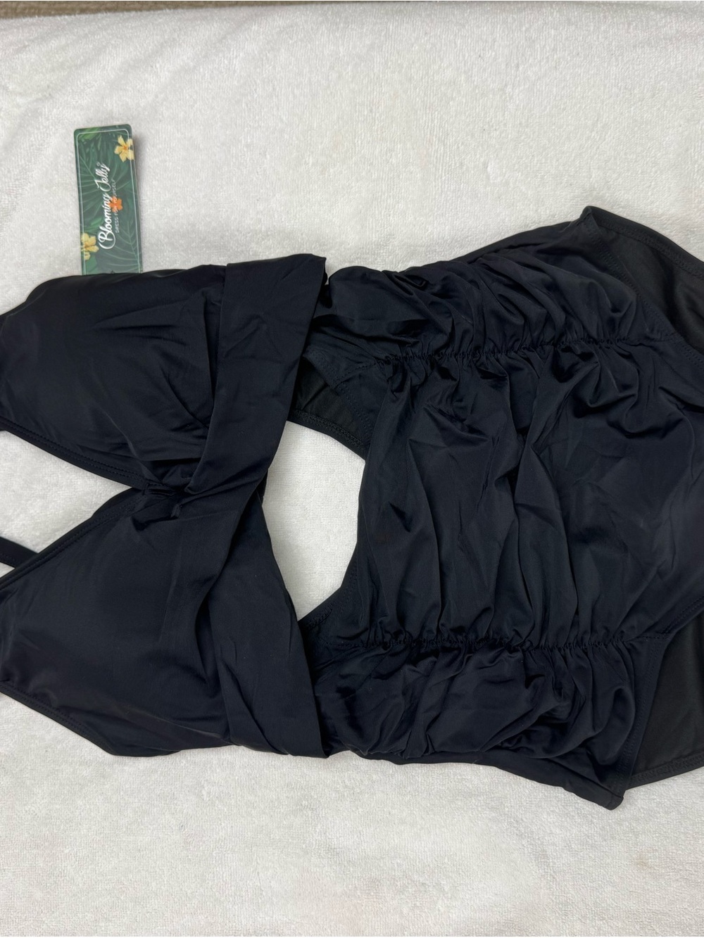 Women's Large Black Ruched One-Piece Swimsuit